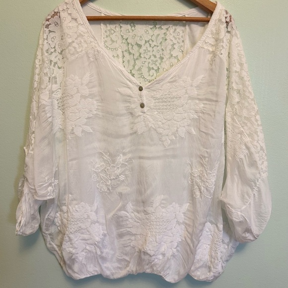 made in italy Tops - Elegant White Lace Women's Blouse